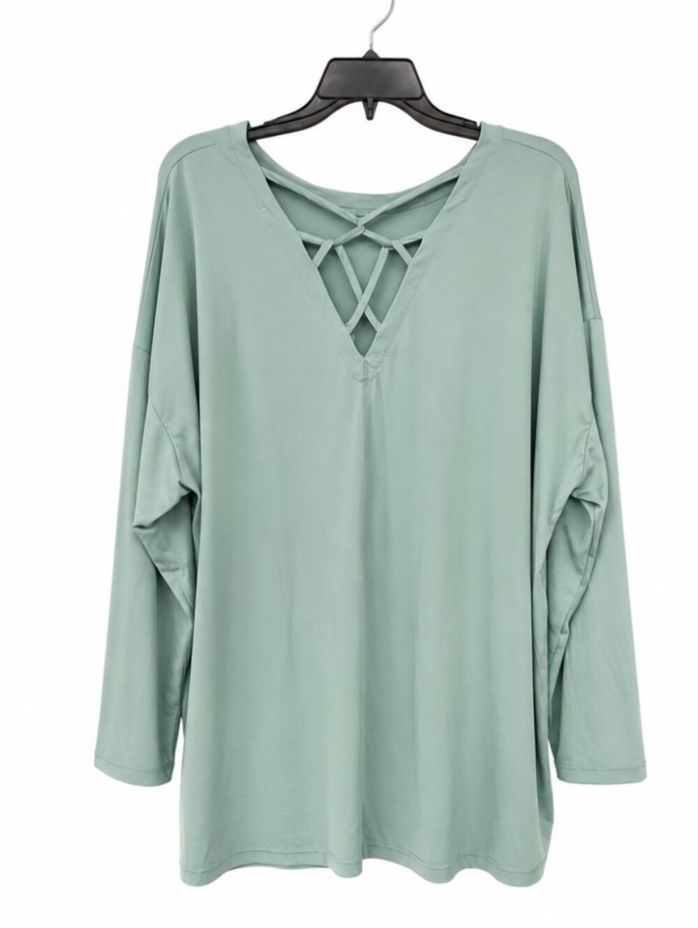 Lane Bryant Sage Green Crisscross V-neck Long Sleeve Blouse